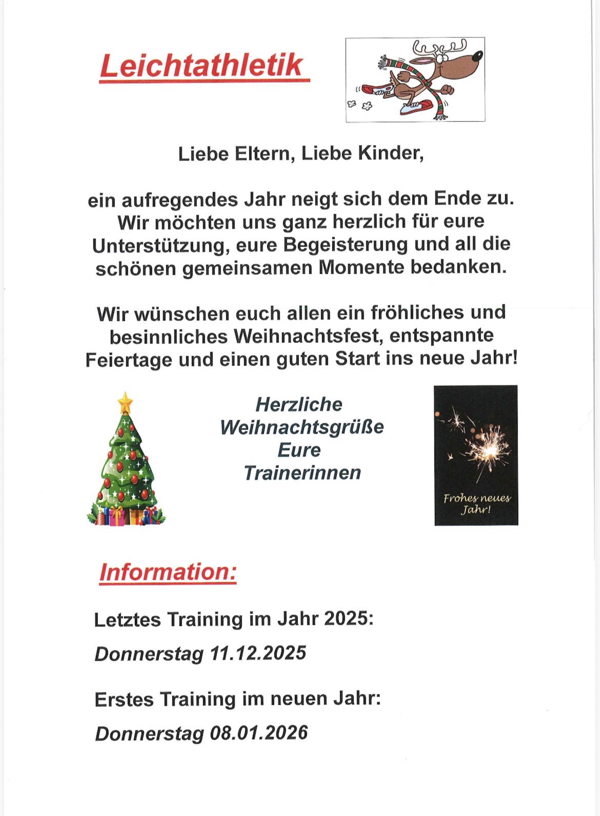 Weihnachtsgrüße &-wünsche der Abteilung Leichtathletik